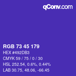 颜色代码: RGB 73 45 179 | qconv.com