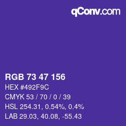 Color code: RGB 73 47 156 | qconv.com