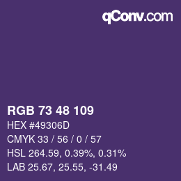 Color code: RGB 73 48 109 | qconv.com