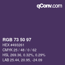 Color code: RGB 73 50 97 | qconv.com
