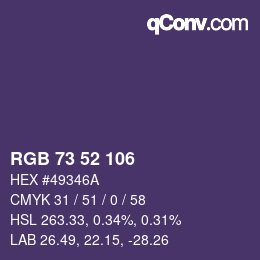 Color code: RGB 73 52 106 | qconv.com