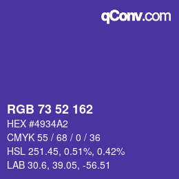 Color code: RGB 73 52 162 | qconv.com
