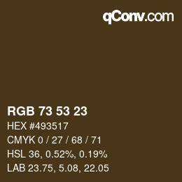 Color code: RGB 73 53 23 | qconv.com