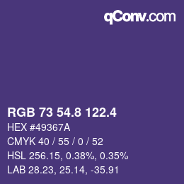 カラーコード: RGB 73 54.8 122.4 | qconv.com