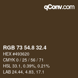 カラーコード: RGB 73 54.8 32.4 | qconv.com