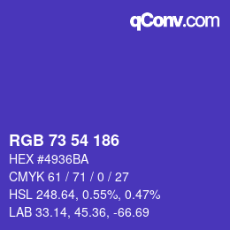 Color code: RGB 73 54 186 | qconv.com