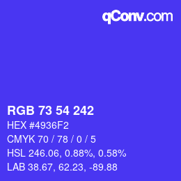 Color code: RGB 73 54 242 | qconv.com