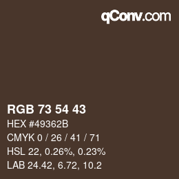 Color code: RGB 73 54 43 | qconv.com