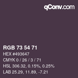 Color code: RGB 73 54 71 | qconv.com