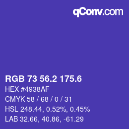 カラーコード: RGB 73 56.2 175.6 | qconv.com