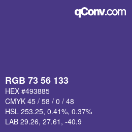 Color code: RGB 73 56 133 | qconv.com