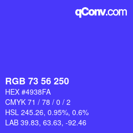 Color code: RGB 73 56 250 | qconv.com