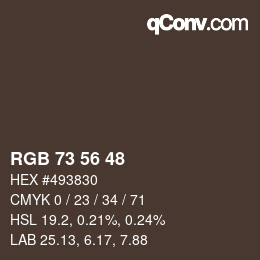 カラーコード: RGB 73 56 48 | qconv.com