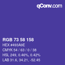 カラーコード: RGB 73 58 158 | qconv.com