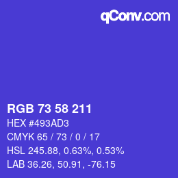 Color code: RGB 73 58 211 | qconv.com