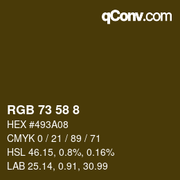Color code: RGB 73 58 8 | qconv.com