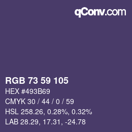 Color code: RGB 73 59 105 | qconv.com