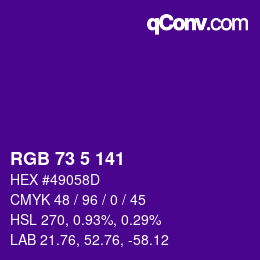 カラーコード: RGB 73 5 141 | qconv.com