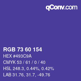 颜色代码: RGB 73 60 154 | qconv.com