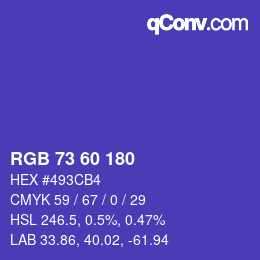Color code: RGB 73 60 180 | qconv.com