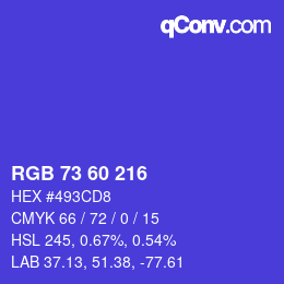 颜色代码: RGB 73 60 216 | qconv.com