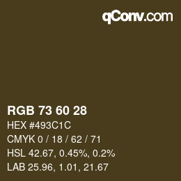 Color code: RGB 73 60 28 | qconv.com