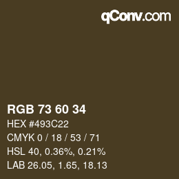 颜色代码: RGB 73 60 34 | qconv.com