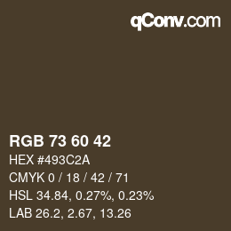Color code: RGB 73 60 42 | qconv.com