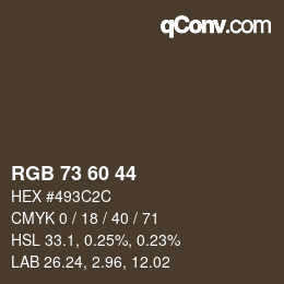 颜色代码: RGB 73 60 44 | qconv.com