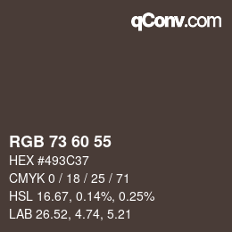 颜色代码: RGB 73 60 55 | qconv.com