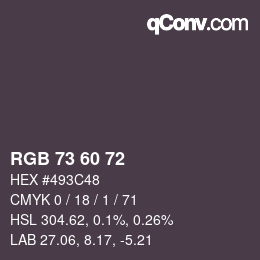 颜色代码: RGB 73 60 72 | qconv.com
