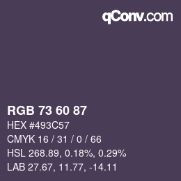 颜色代码: RGB 73 60 87 | qconv.com