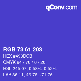 Color code: RGB 73 61 203 | qconv.com