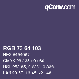 Color code: RGB 73 64 103 | qconv.com