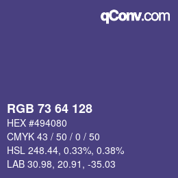 Color code: RGB 73 64 128 | qconv.com