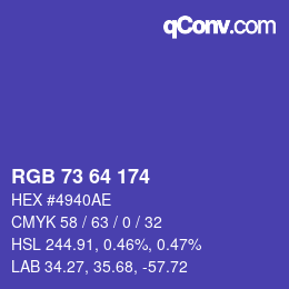 Color code: RGB 73 64 174 | qconv.com