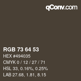 カラーコード: RGB 73 64 53 | qconv.com