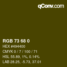 Color code: RGB 73 68 0 | qconv.com