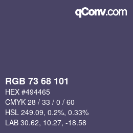 Color code: RGB 73 68 101 | qconv.com