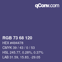 Color code: RGB 73 68 120 | qconv.com