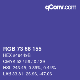 Color code: RGB 73 68 155 | qconv.com