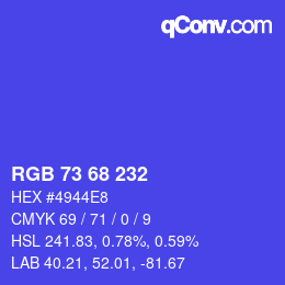 Color code: RGB 73 68 232 | qconv.com