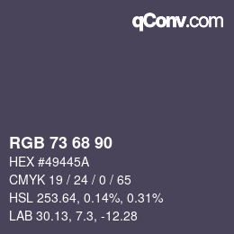 颜色代码: RGB 73 68 90 | qconv.com