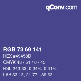 Color code: RGB 73 69 141 | qconv.com