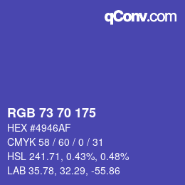 Color code: RGB 73 70 175 | qconv.com