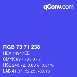 Color code: RGB 73 71 238 | qconv.com