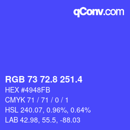 カラーコード: RGB 73 72.8 251.4 | qconv.com