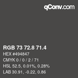 カラーコード: RGB 73 72.8 71.4 | qconv.com