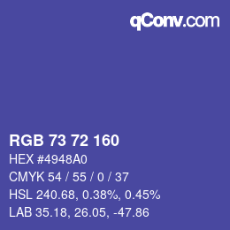 Color code: RGB 73 72 160 | qconv.com