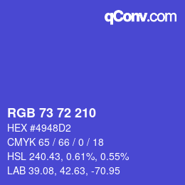 カラーコード: RGB 73 72 210 | qconv.com